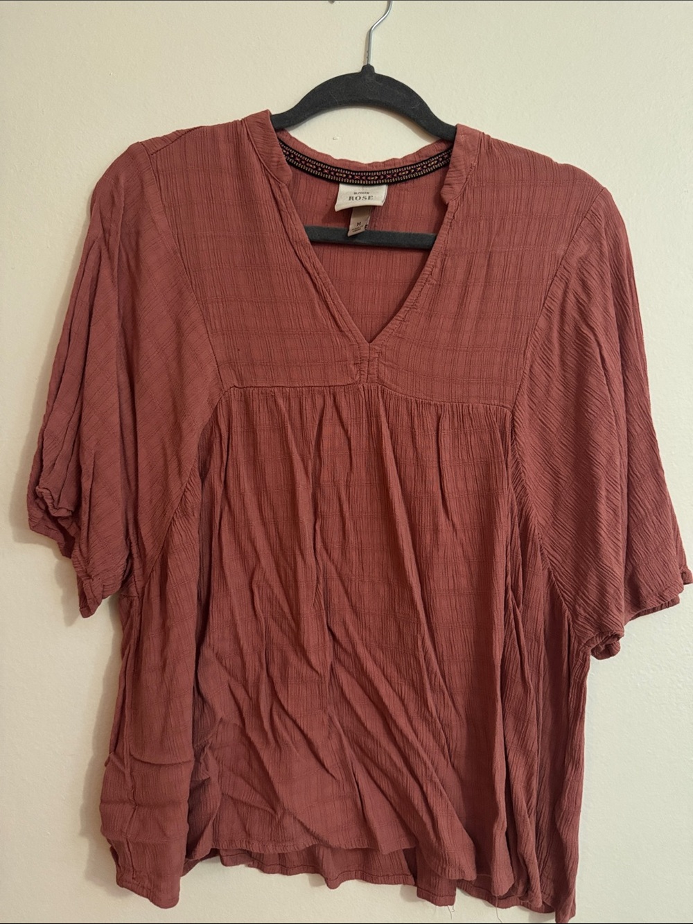 Rose & Olive Dusty Rust V-Neck Peasant Blouse
